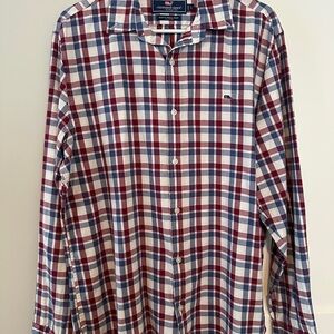 Vineyard Vines Men's Checkered Shirt in Burgundy and Blue